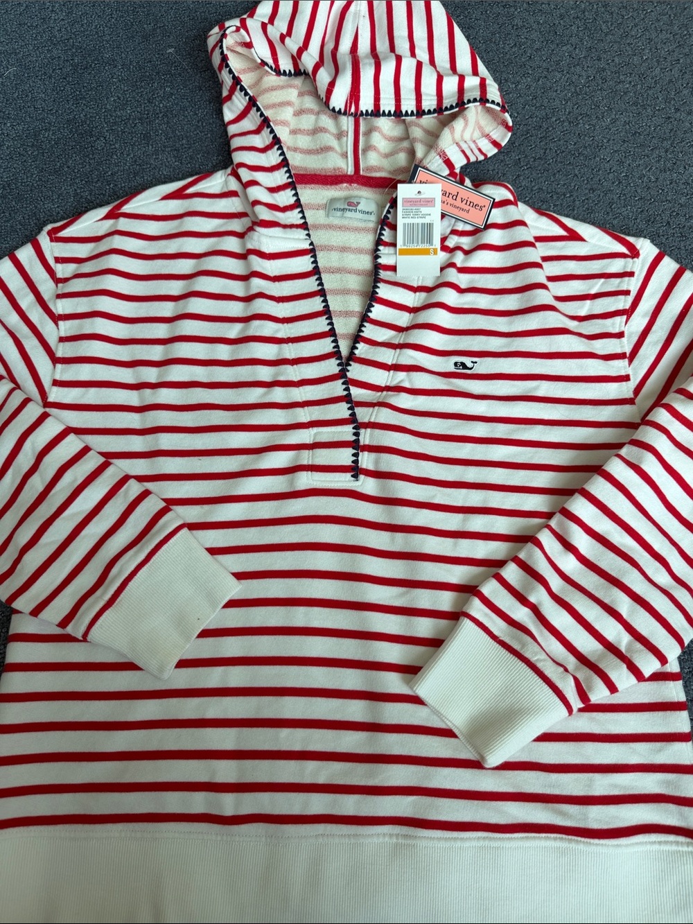 Vineyard Vines Red & White Striped Half-Zip Hoodie - Men's